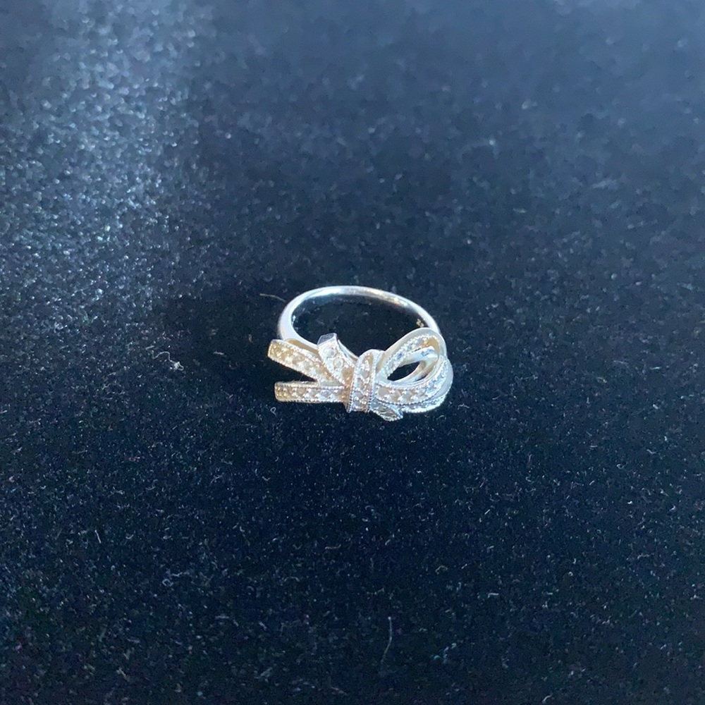 Cute Sterling Silver Bow with CZ Chips - Picture 2 of 4